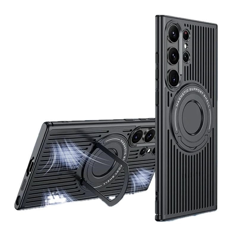 Samsung Galaxy S24 Ultra Magnetic Stand Hard Shell Cooling Case -Black