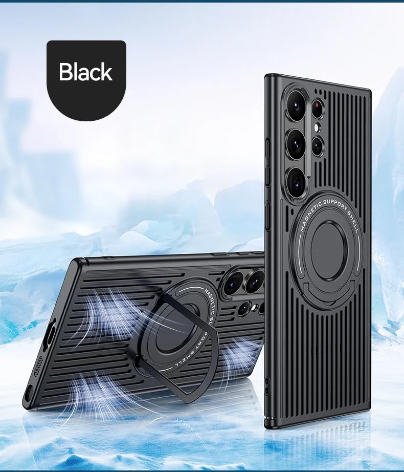 Samsung Galaxy S24 Ultra Magnetic Stand Hard Shell Cooling Case -Black