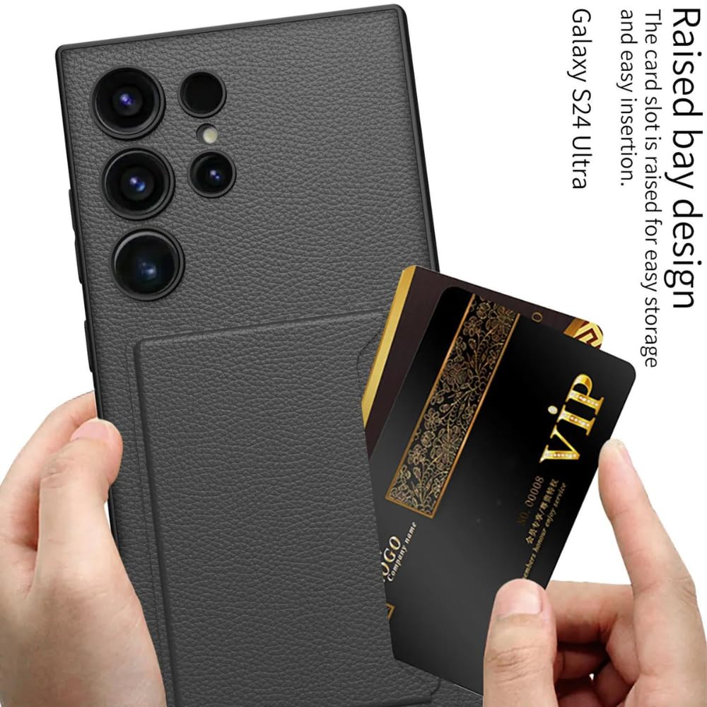 Ultra Hybrid Premium Leather Card Holder Kickstand Case for Samsung Galaxy S24 Ultra Back Case-Black
