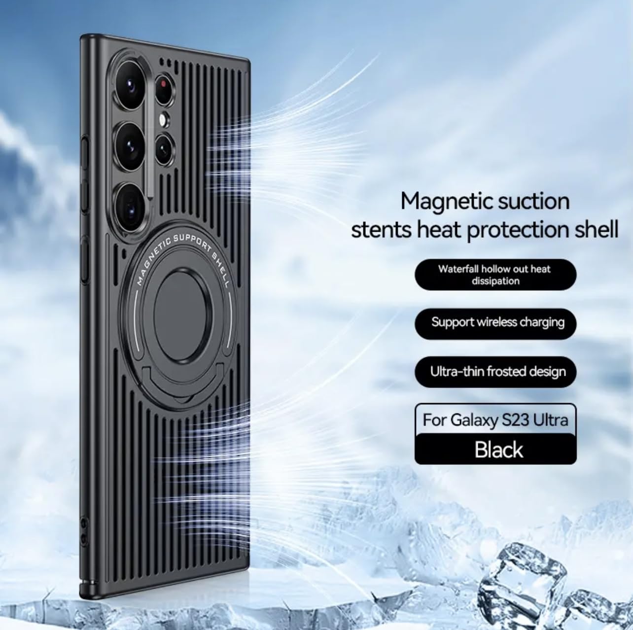 Samsung Galaxy S24 Ultra Magnetic Stand Hard Shell Cooling Case -Black