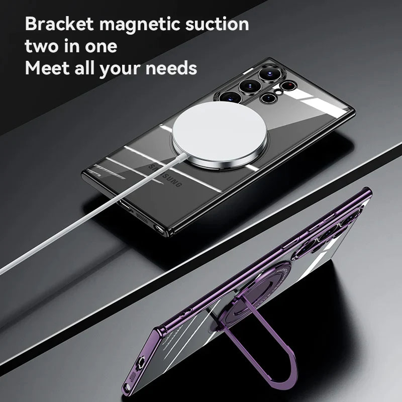 Samsung Galaxy S24 Ultra Magnetic Invisible Stand Anti Yellowing Electroplating Case - Blue