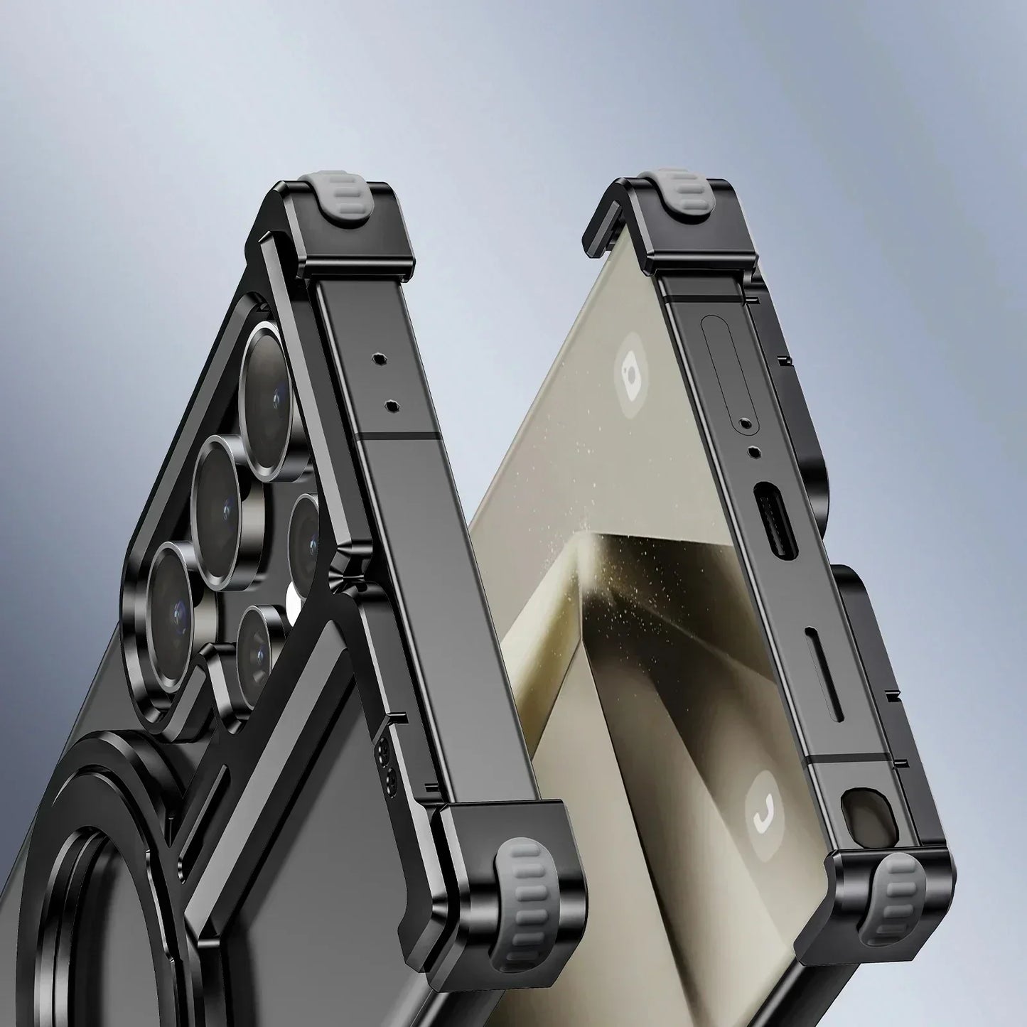 Samsung Galaxy 24 Ultra Metal Bumper Magsafe Case With Finger Ring Holder - Black