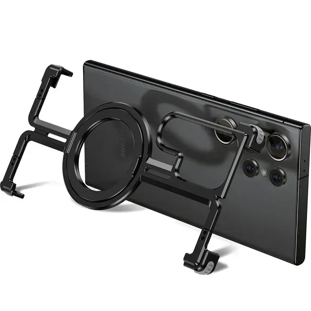Samsung Galaxy 24 Ultra Metal Bumper Magsafe Case With Finger Ring Holder - Black
