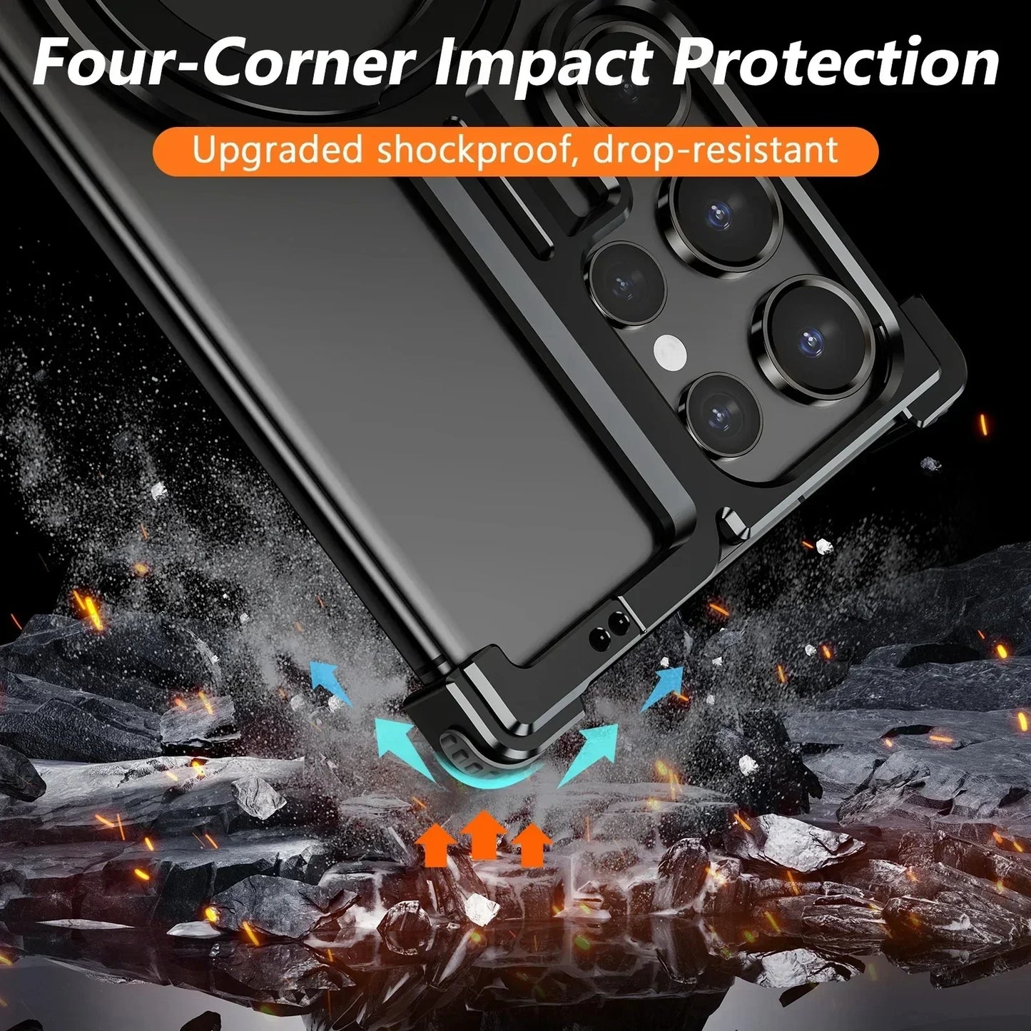 Samsung Galaxy 24 Ultra Metal Bumper Magsafe Case With Finger Ring Holder - Black
