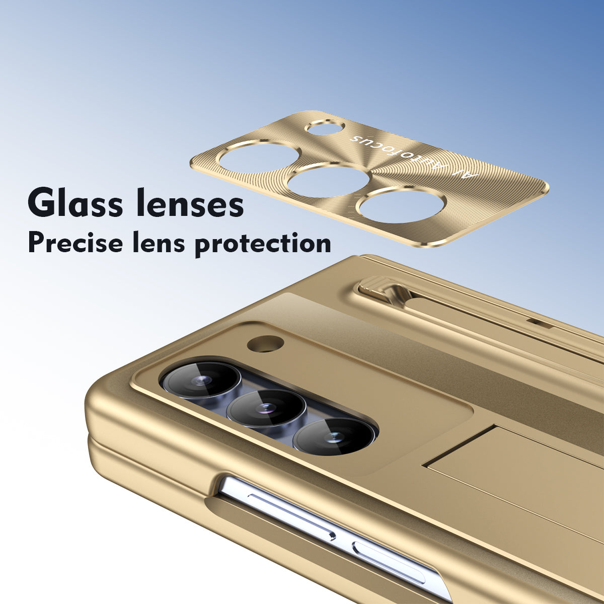 Samsung Galaxy Z Fold 6 Autofucos Electroplating Case with Kickstand, S Pen & Front Glass Protection - Gold