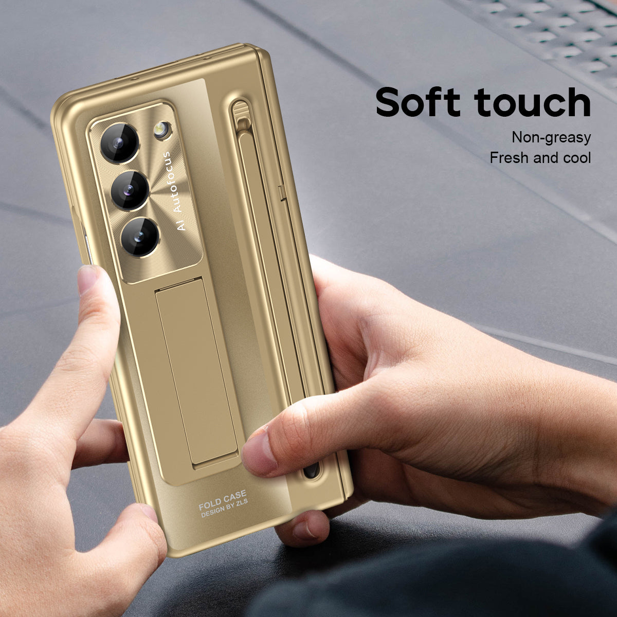 Samsung Galaxy Z Fold 6 Autofucos Electroplating Case with Kickstand, S Pen & Front Glass Protection - Gold