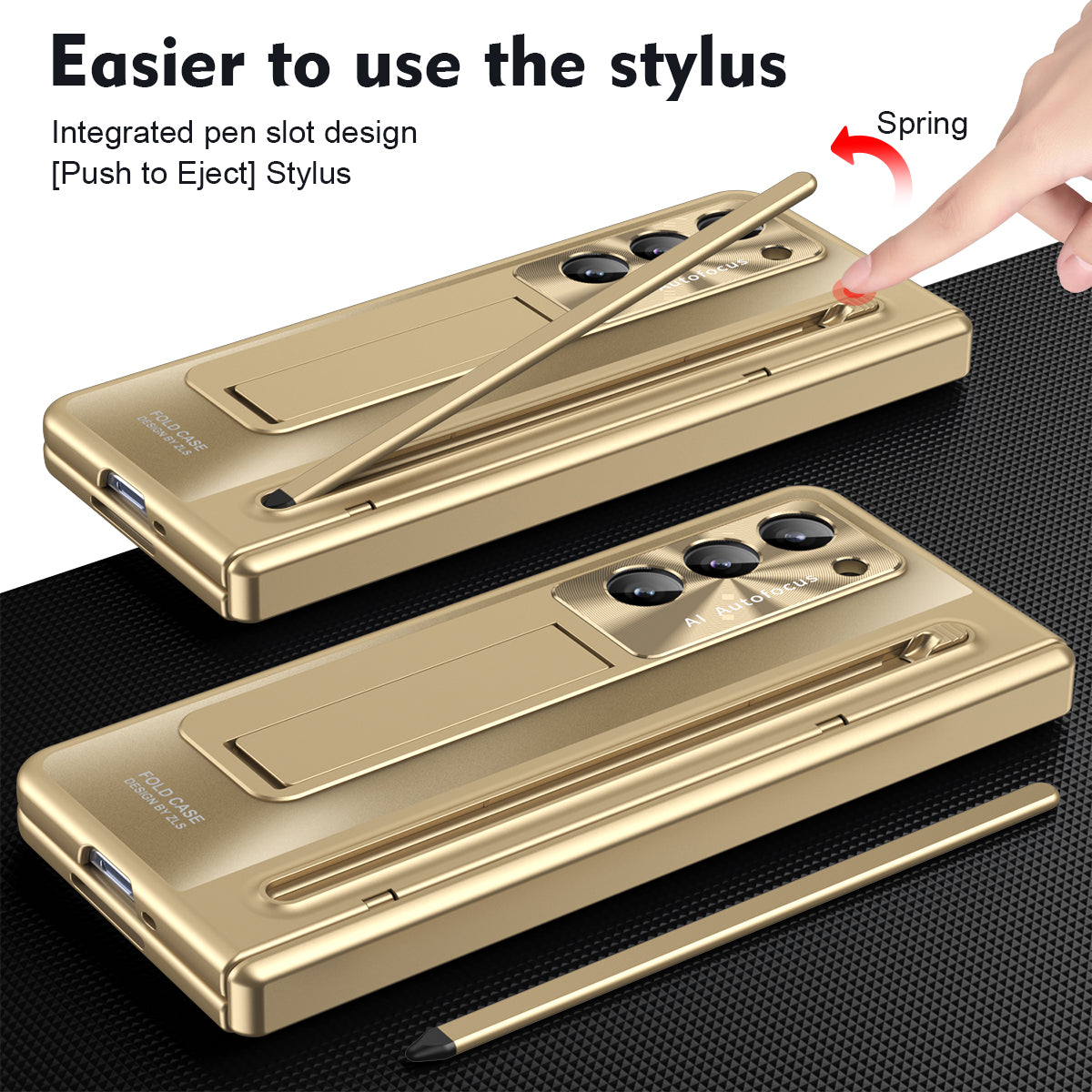 Samsung Galaxy Z Fold 6 Autofucos Electroplating Case with Kickstand, S Pen & Front Glass Protection - Gold