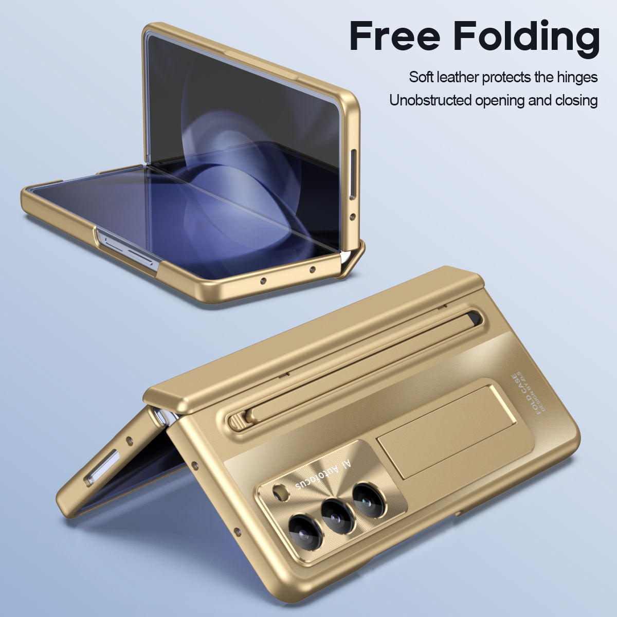 Samsung Galaxy Z Fold 6 Autofucos Electroplating Case with Kickstand, S Pen & Front Glass Protection - Gold