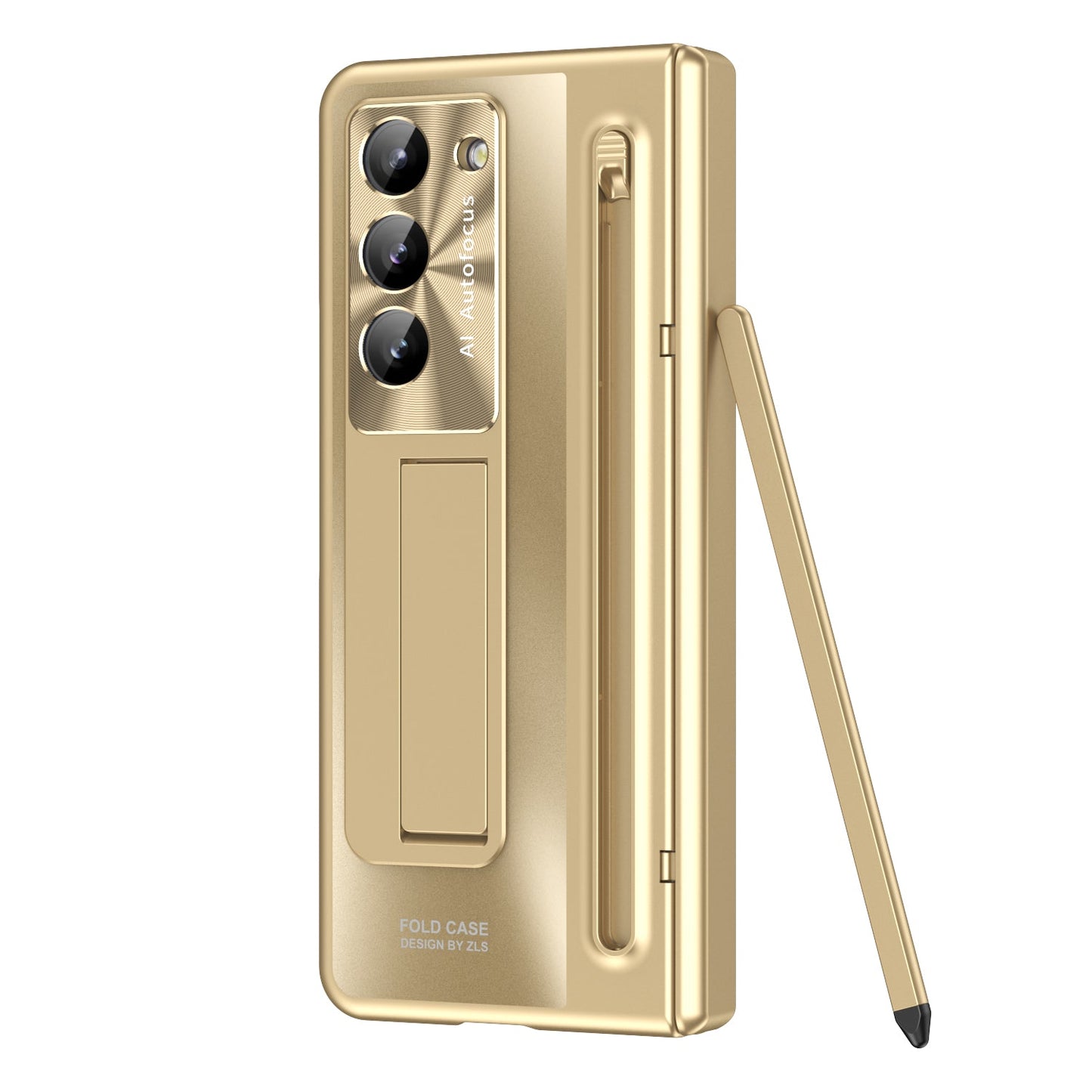 Samsung Galaxy Z Fold 6 Autofucos Electroplating Case with Kickstand, S Pen & Front Glass Protection - Gold