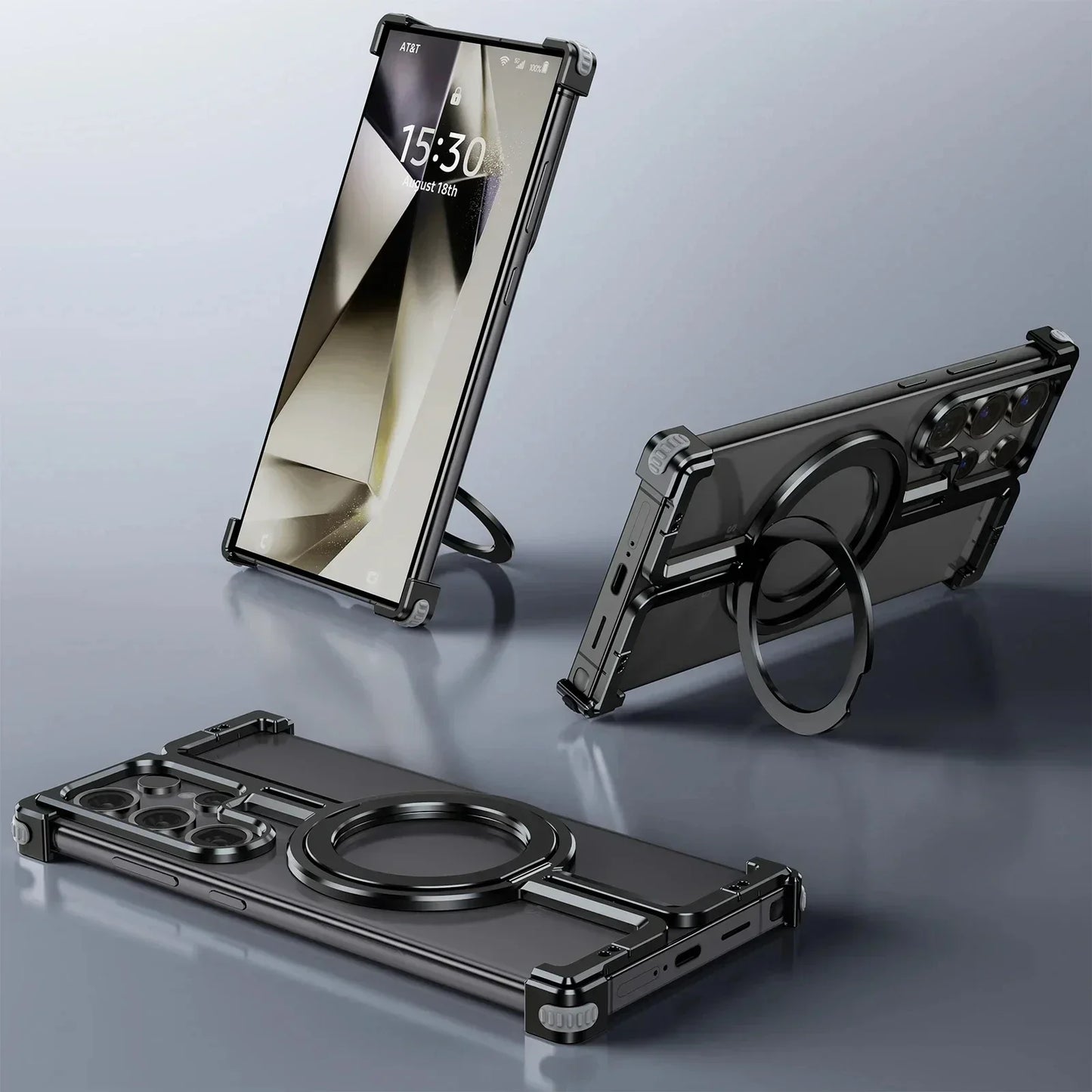 Samsung Galaxy 24 Ultra Metal Bumper Magsafe Case With Finger Ring Holder - Black