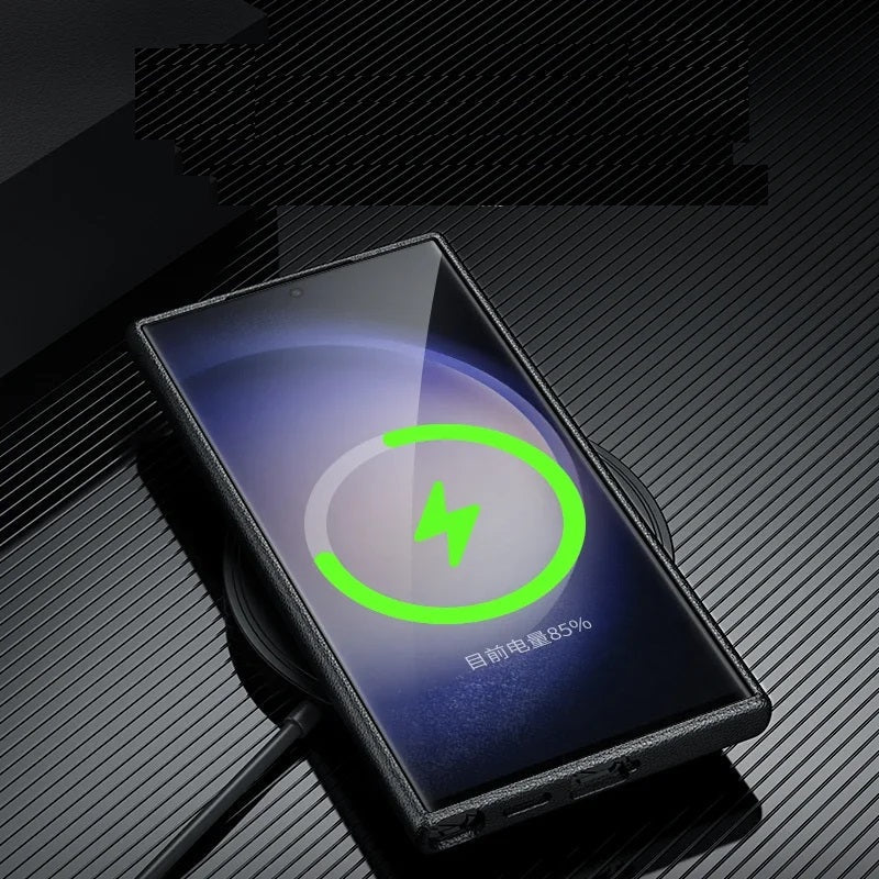 Samsung Galaxy S24 Ultra Slim Leather Shockproof Protection Case with Metar Camera Protection - Gray