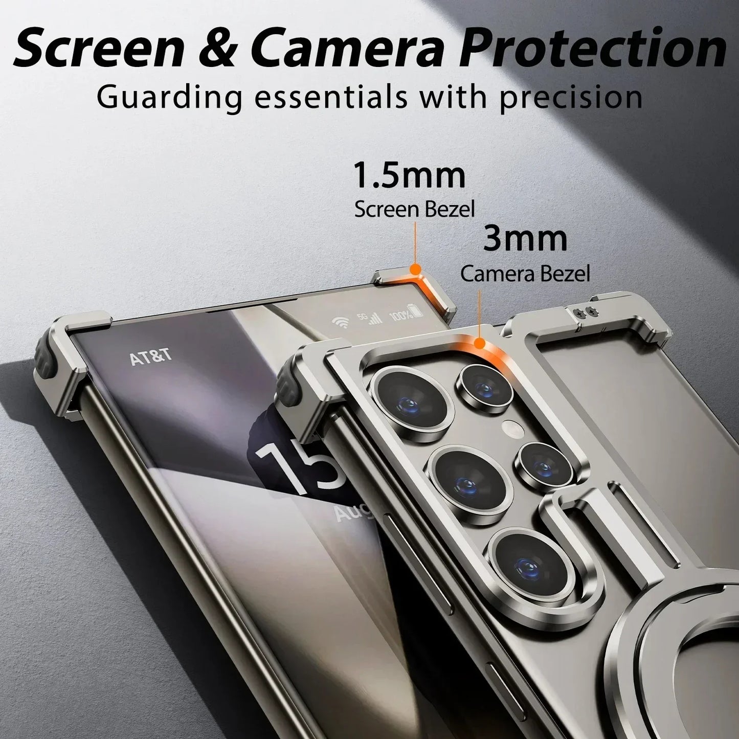 Samsung Galaxy 24 Ultra Metal Bumper Magsafe Case With Finger Ring Holder - Titanium