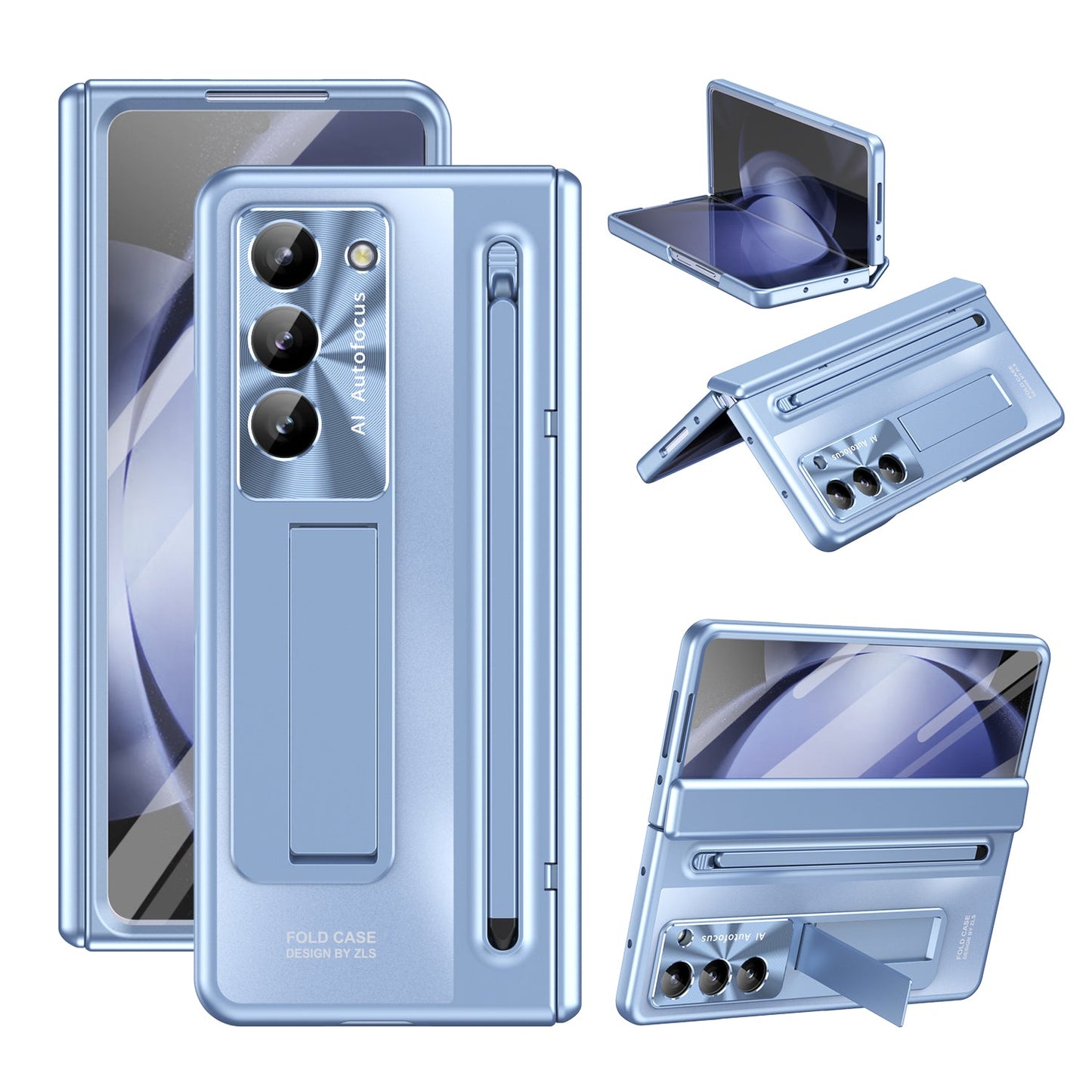 Samsung Galaxy Z Fold 6 Autofucos Electroplating Case with Kickstand, S Pen & Front Glass Protection - Blue