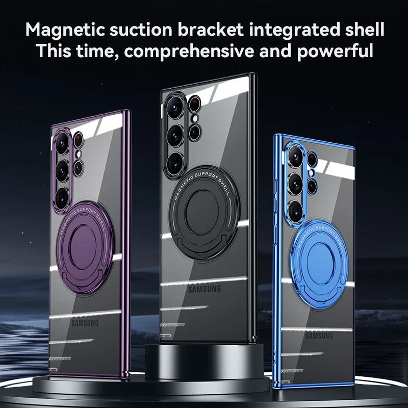 Samsung Galaxy S24 Ultra Magnetic Invisible Stand Anti Yellowing Electroplating Case - Blue
