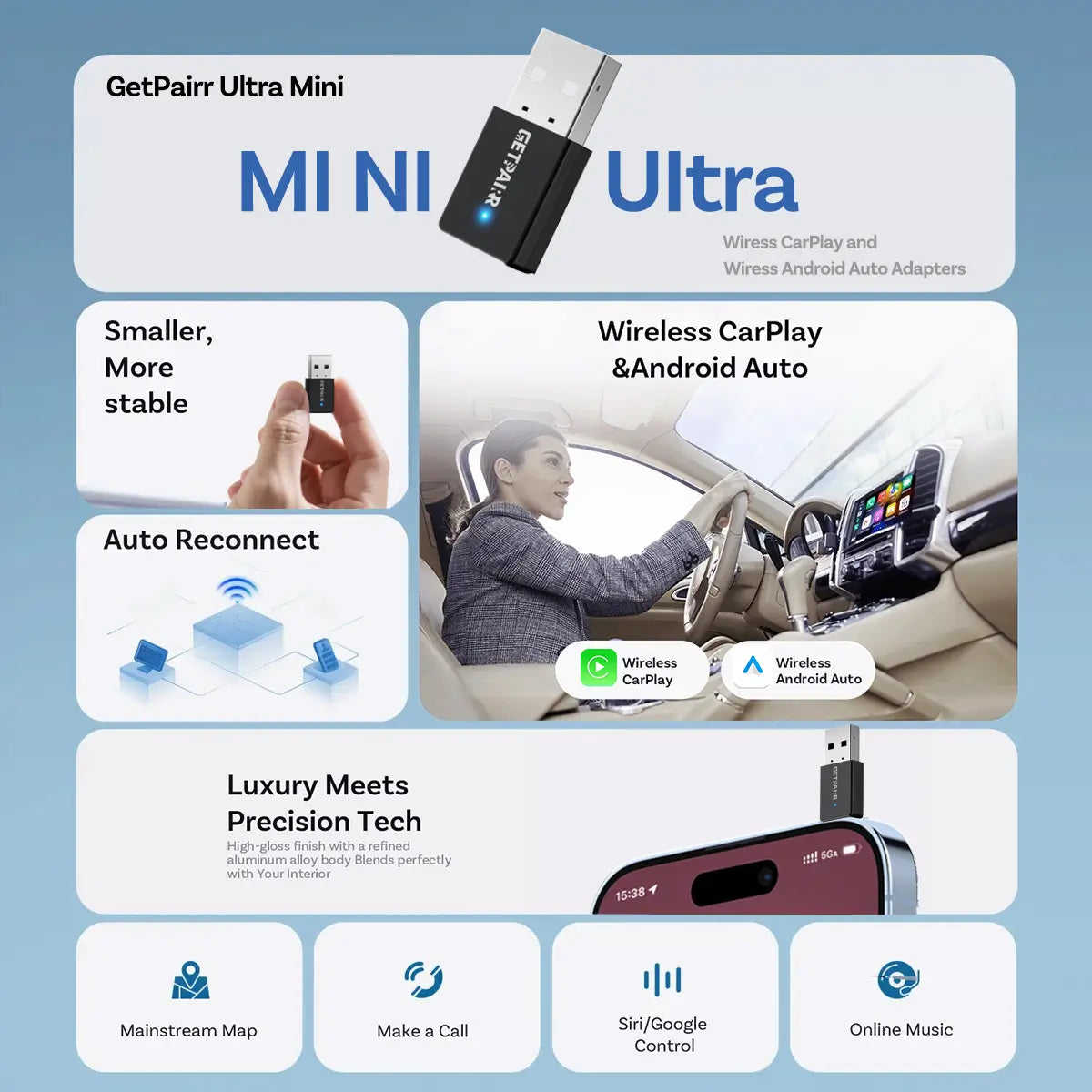 2025 Galaxy GetPairr™ Magic Ultra Mini 3.0 wireless CarPlay Android Auto Adapter