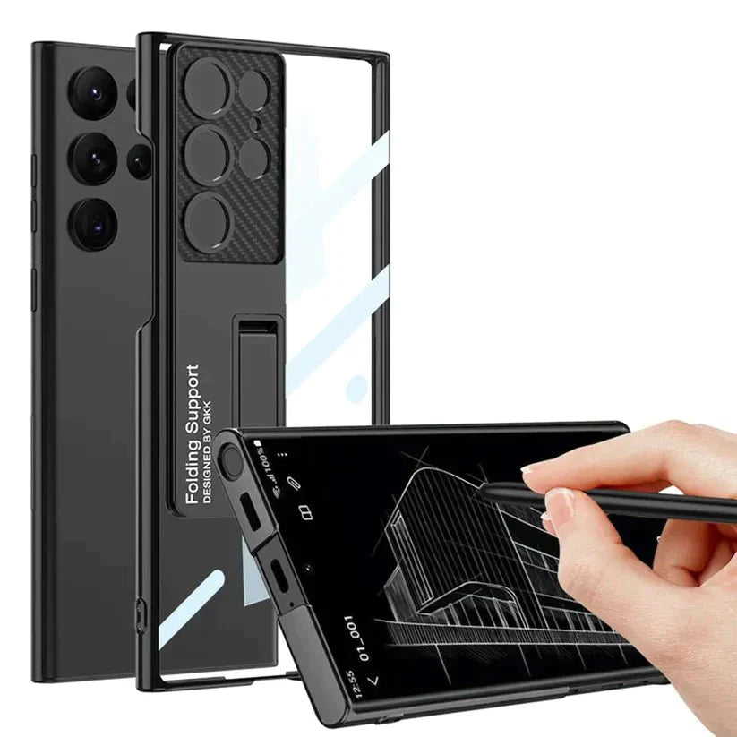 Samsung Galaxy S24 Ultra Luxury Cristal Clear Camera Carbon Back Cover With Stand