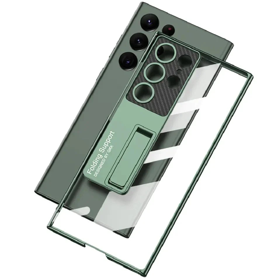 Samsung Galaxy S24 Ultra Luxury Cristal Clear Camera Carbon Back Cover With Stand