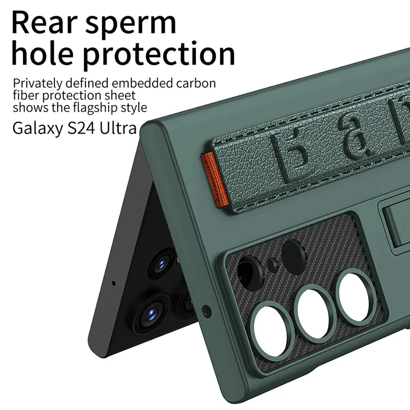 Samsung Galaxy S24 Ultra GKK Hand Grip Elastic Belt Strap Case with Stand Cover - Black