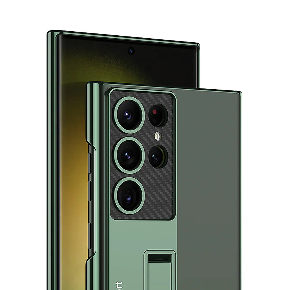 Samsung Galaxy S24 Ultra Luxury Cristal Clear Camera Carbon Back Cover With Stand