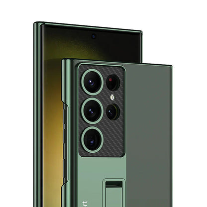 Samsung Galaxy S24 Ultra Luxury Cristal Clear Camera Carbon Back Cover With Stand