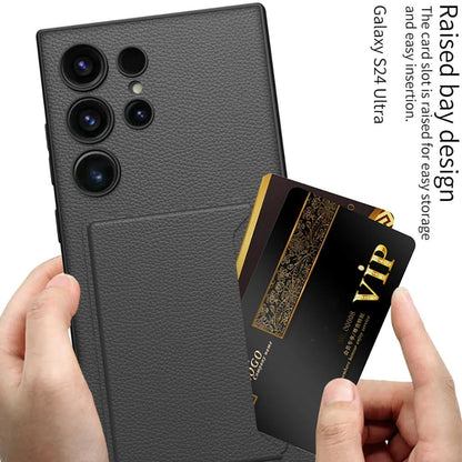Ultra Hybrid Premium Leather Card Holder Kickstand Case for Samsung Galaxy S24 Ultra Back Case-Black