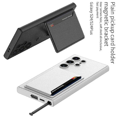 Ultra Hybrid Premium Leather Card Holder Kickstand Case for Samsung Galaxy S24 Ultra Back Case-Black