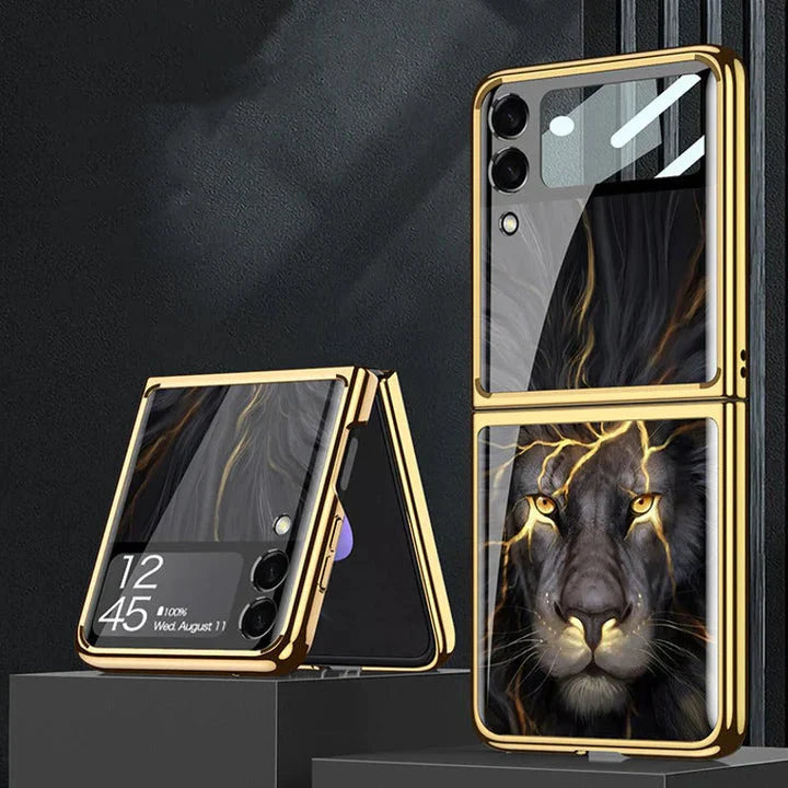 Elegent Lion Pattern Glass Case- Galaxy Z Flip Series
