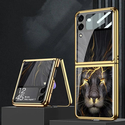 Elegent Lion Pattern Glass Case- Galaxy Z Flip Series