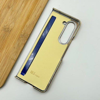 Samsung Galaxy Z Fold6 Gold Plated Leather Case With Front Glass Protection - Brown