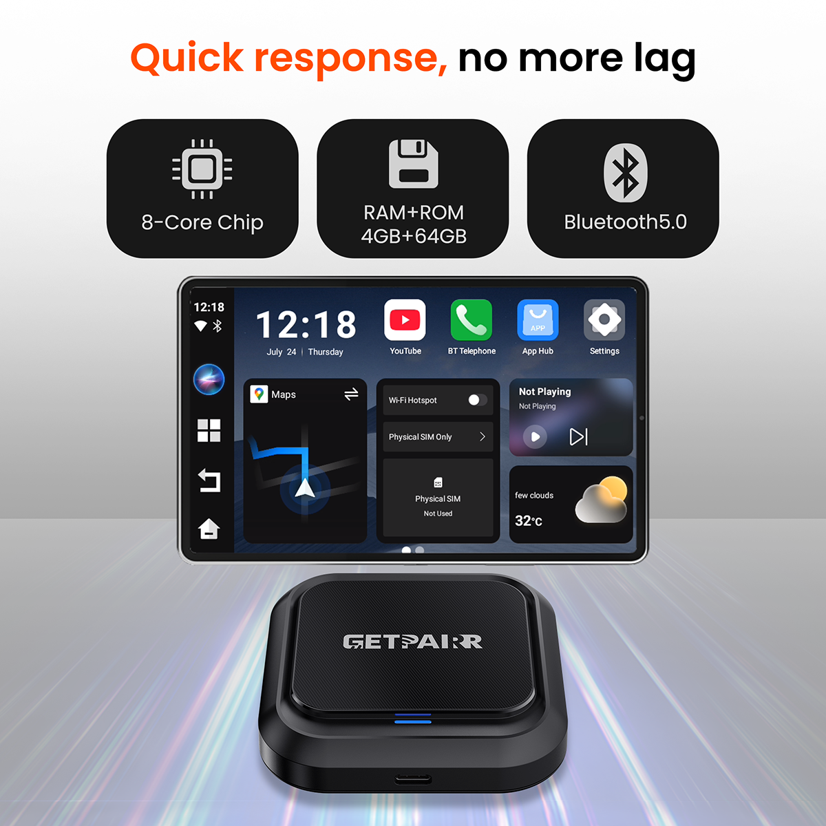 Galaxy GetPairr AI Box 2.0 (compatible with all cars ) , Android 13 ,8 Gb ram ,  128 Gb storage, Wireless | Carplay Android Auto 3 in 1