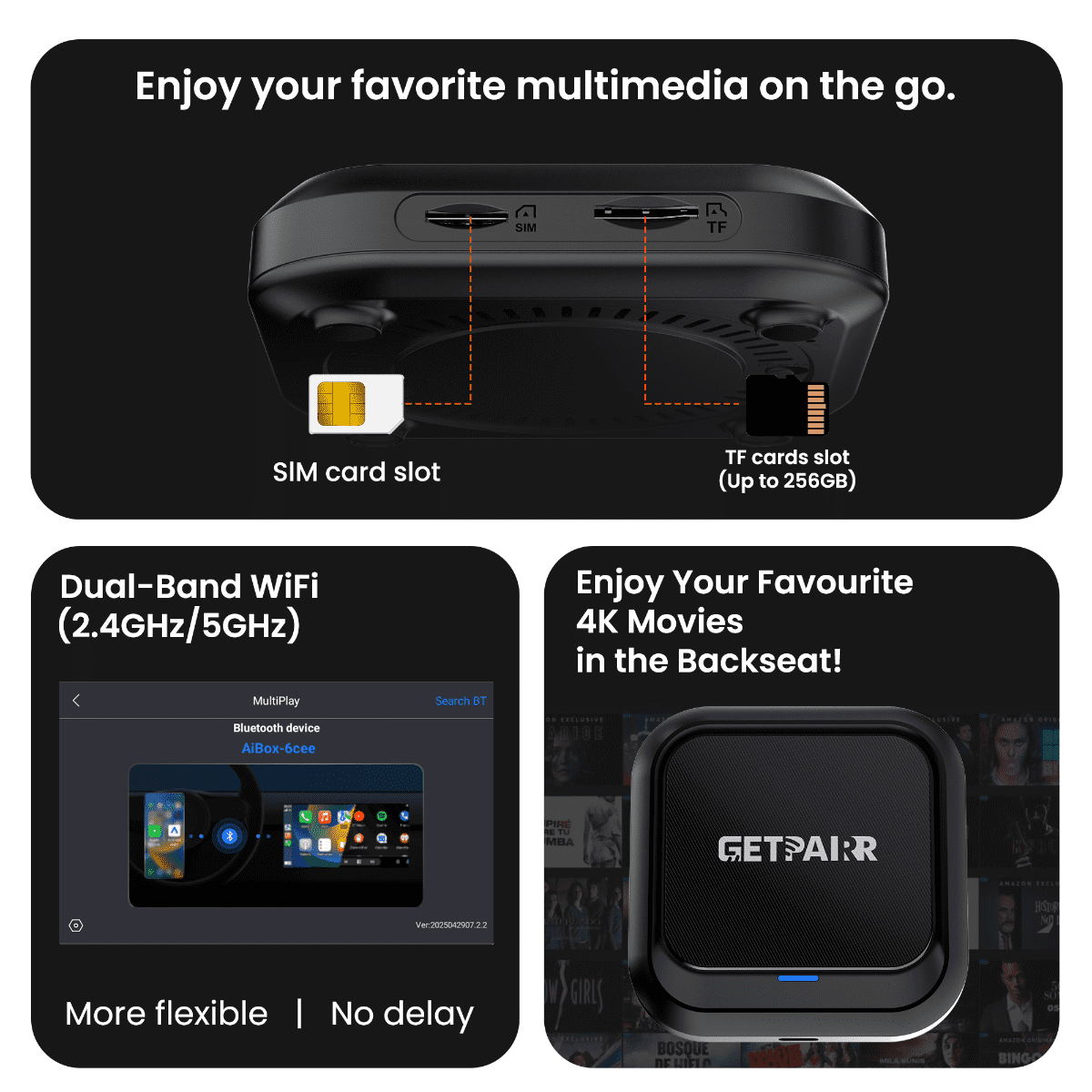 Galaxy GetPairr AI Box 2.0 (compatible with all cars ) , Android 13 ,8 Gb ram ,  128 Gb storage, Wireless | Carplay Android Auto 3 in 1