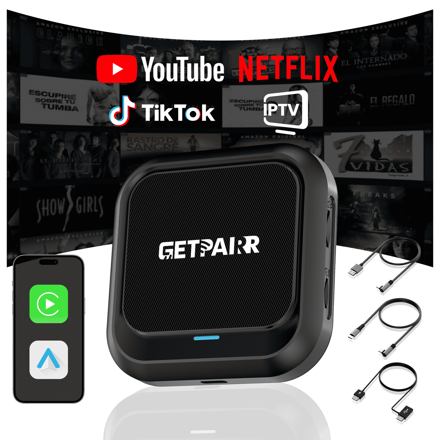Galaxy GetPairr AI Box 2.0 (compatible with all cars ) , Android 13 ,8 Gb ram ,  128 Gb storage, Wireless | Carplay Android Auto 3 in 1