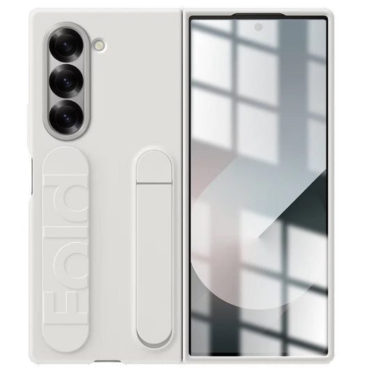 Samsung Galaxy Z Fold6 Matte Skin Feel Band & Stand Case with Inbuilt Tempered Glass - White