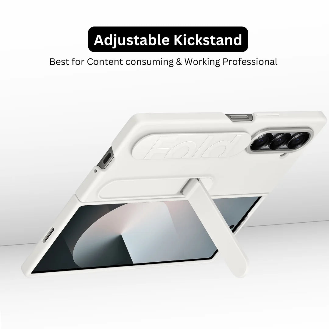 Samsung Galaxy Z Fold6 Matte Skin Feel Band & Stand Case with Inbuilt Tempered Glass - Sand