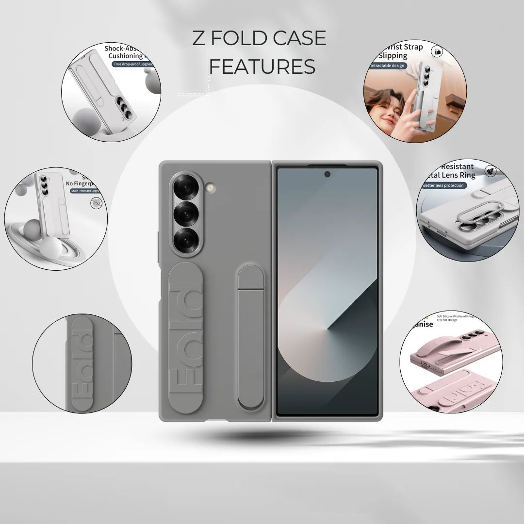 Samsung Galaxy Z Fold6 Matte Skin Feel Band & Stand Case with Inbuilt Tempered Glass - Black