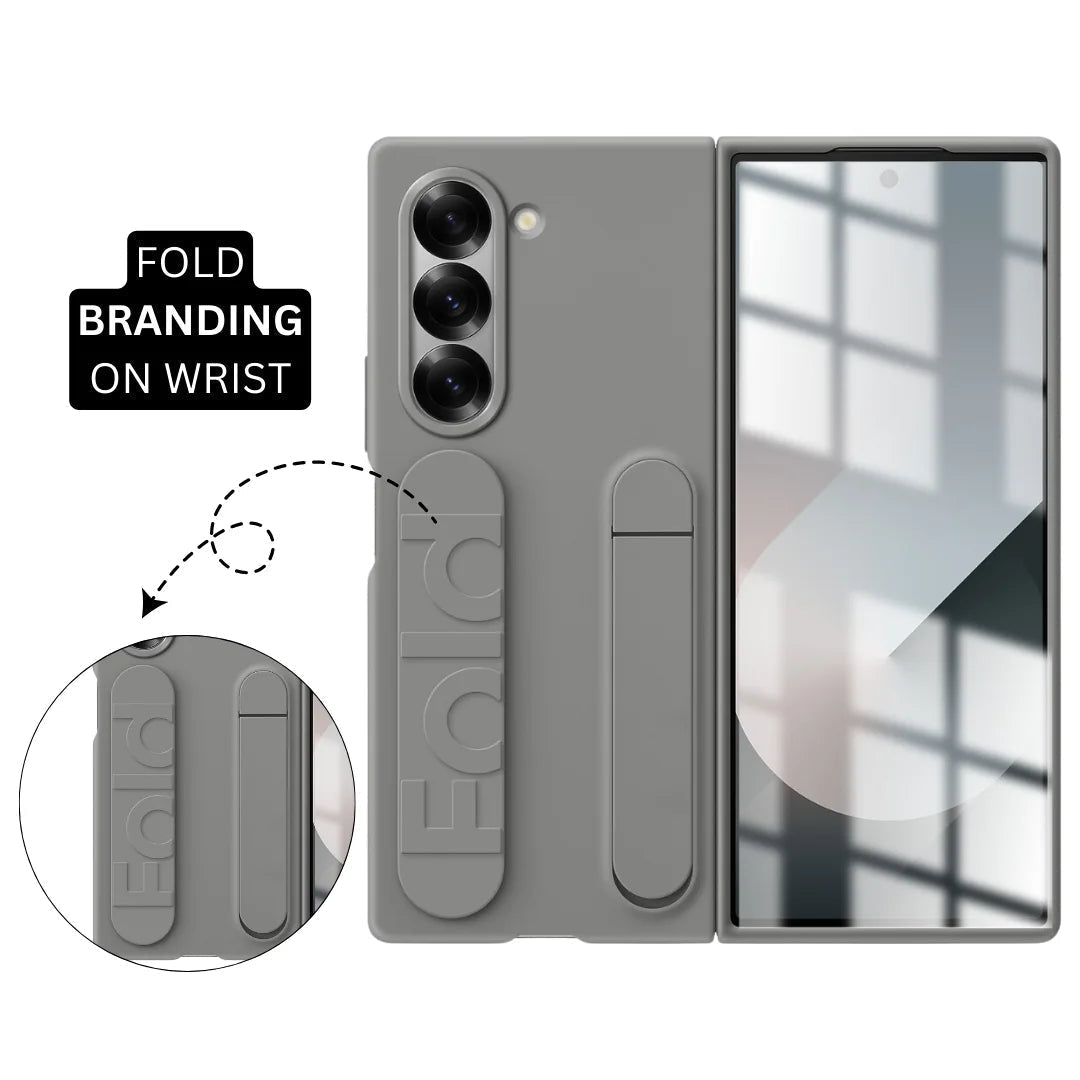 Samsung Galaxy Z Fold6 Matte Skin Feel Band & Stand Case with Inbuilt Tempered Glass - Sand
