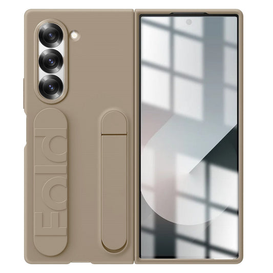 Samsung Galaxy Z Fold6 Matte Skin Feel Band & Stand Case with Inbuilt Tempered Glass - Sand