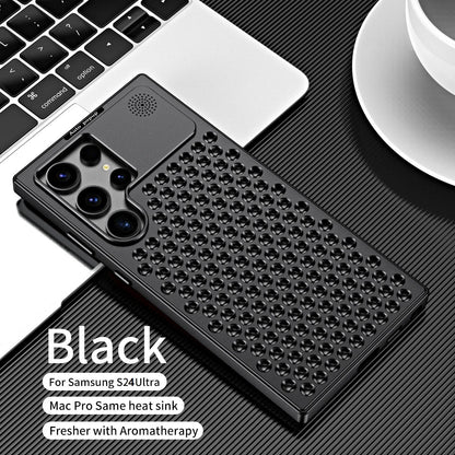 Samsung Galaxy S24 Ultra Metal Heat Dissipation Aluminum Cooling Case with Fragrance Aroma - Black
