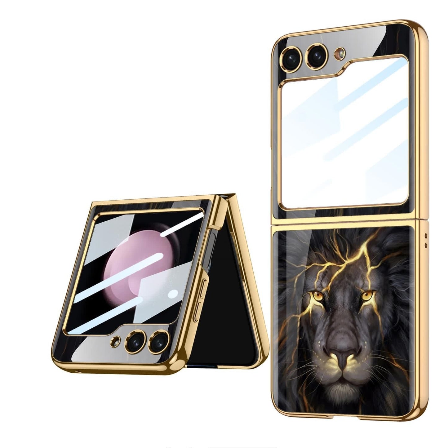 Elegent Lion Pattern Glass Case- Galaxy Z Flip Series