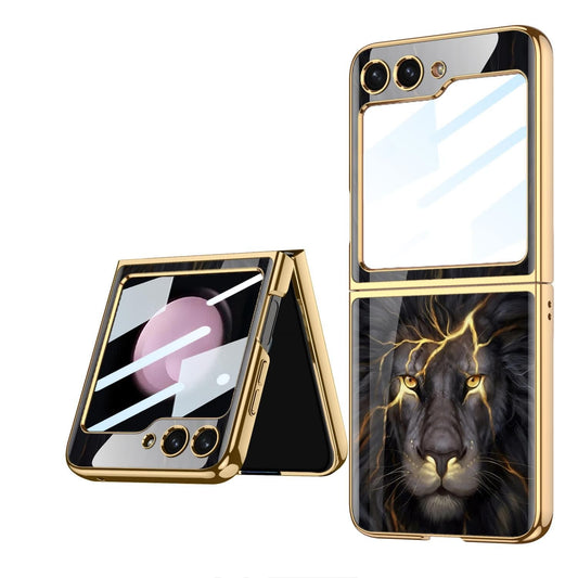 Elegent Lion Pattern Glass Case- Galaxy Z Flip Series