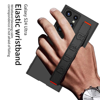 Samsung Galaxy S24 Ultra GKK Hand Grip Elastic Belt Strap Case with Stand Cover - Black