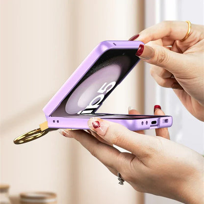 Leather Case With Z Finger Ring & Lens Glass For Galaxy Flip