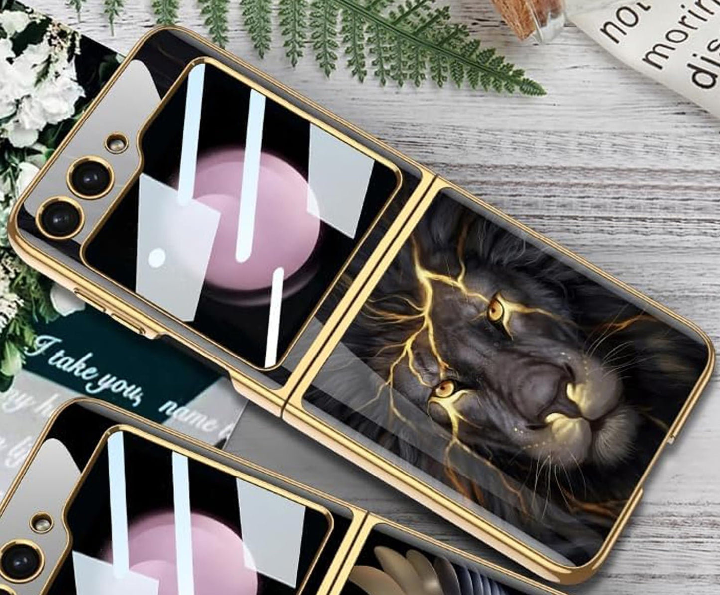 Elegent Lion Pattern Glass Case- Galaxy Z Flip Series
