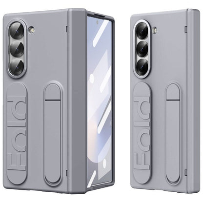Samsung galaxy Z Fold 6 Matte Skin Feel Band Stand Case with Inbuilt Front Glass & HInge Protection - Gray