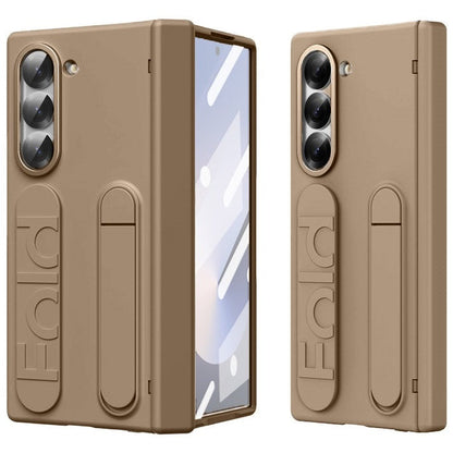 Samsung galaxy Z Fold 6 Matte Skin Feel Band Stand Case with Inbuilt Front Glass & HInge Protection - Sand
