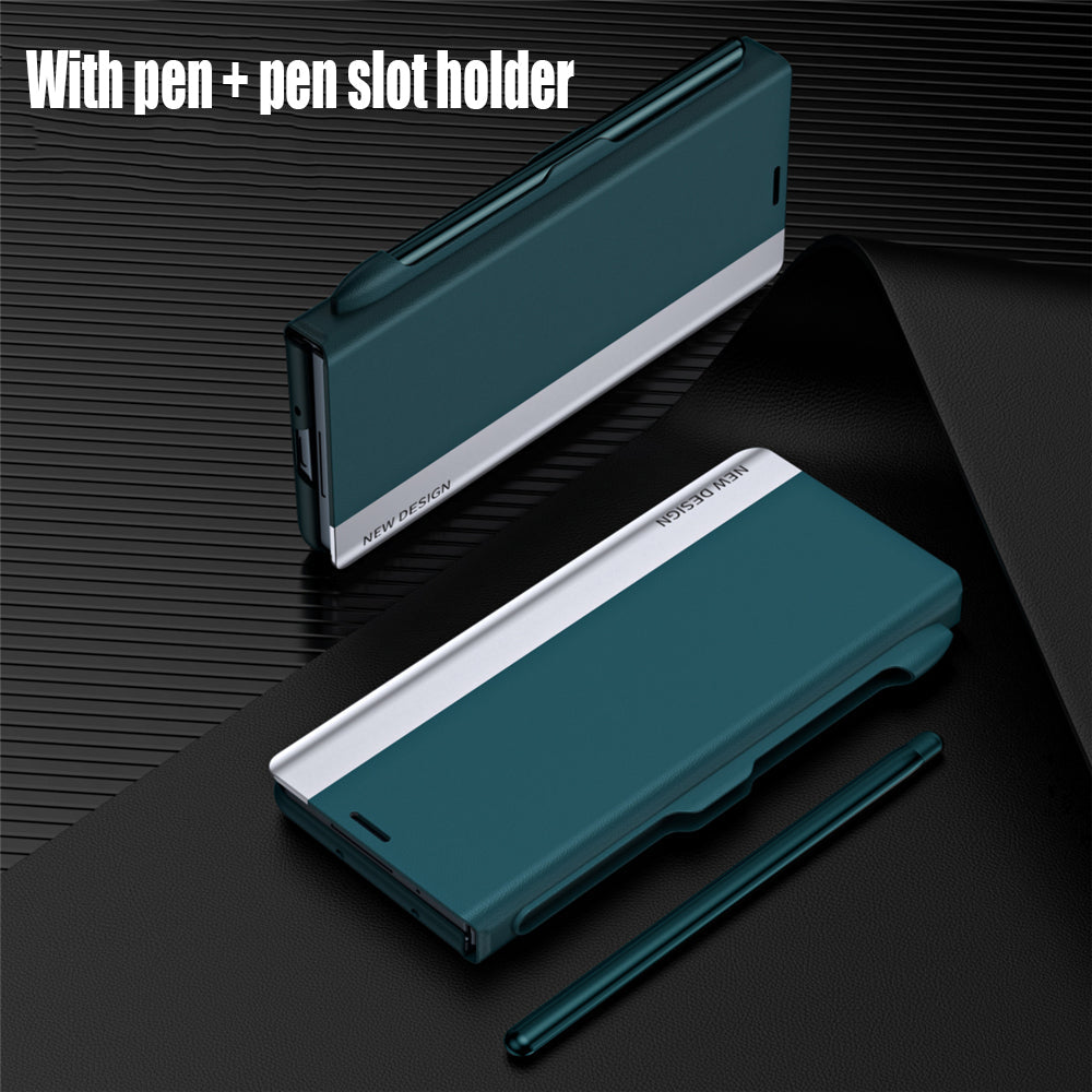 Samsung Galaxy Z Fold 6 Shockproof Leather Flip Case With S Pen Holder - Blue