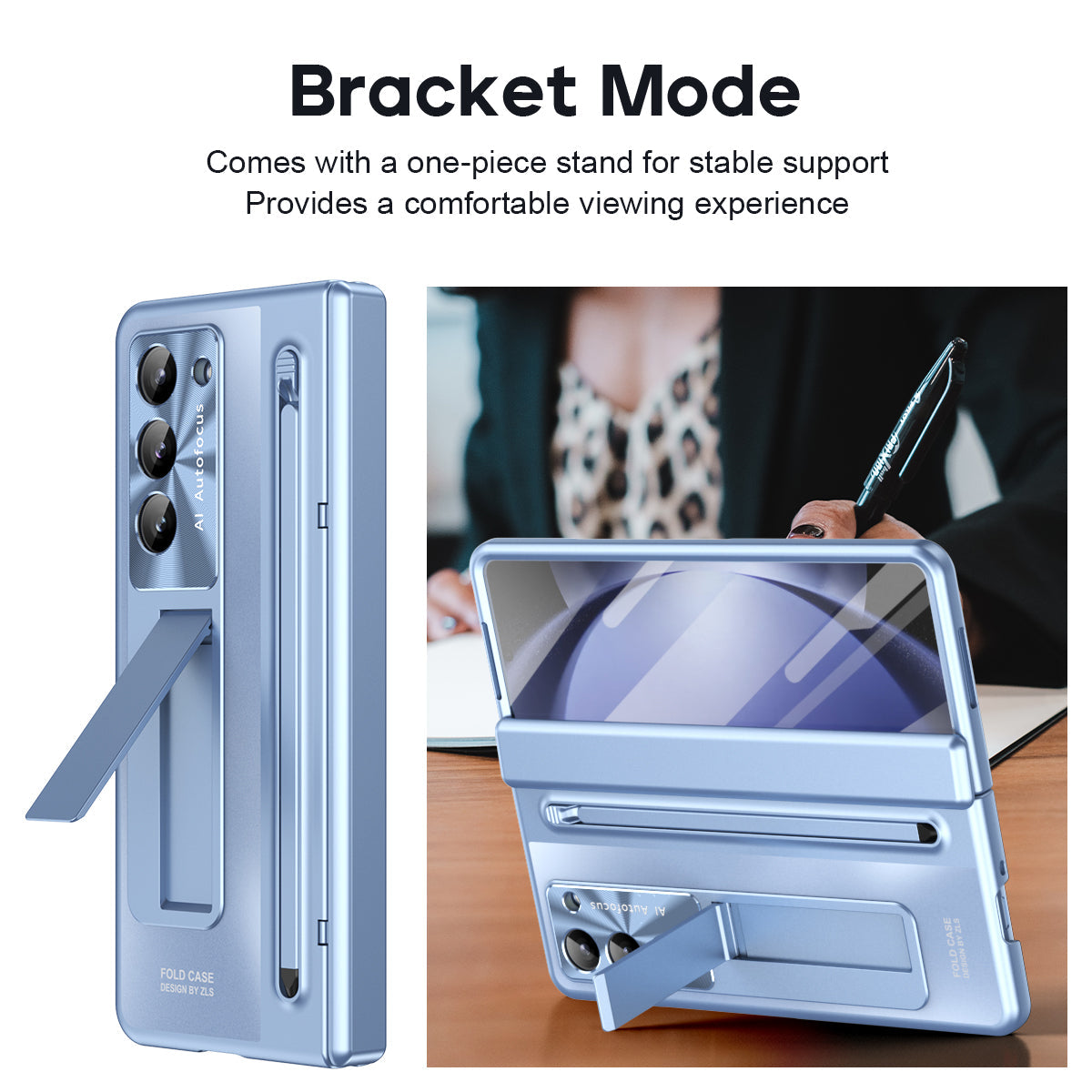 Samsung Galaxy Z Fold 6 Autofucos Electroplating Case with Kickstand, S Pen & Front Glass Protection  - Blue