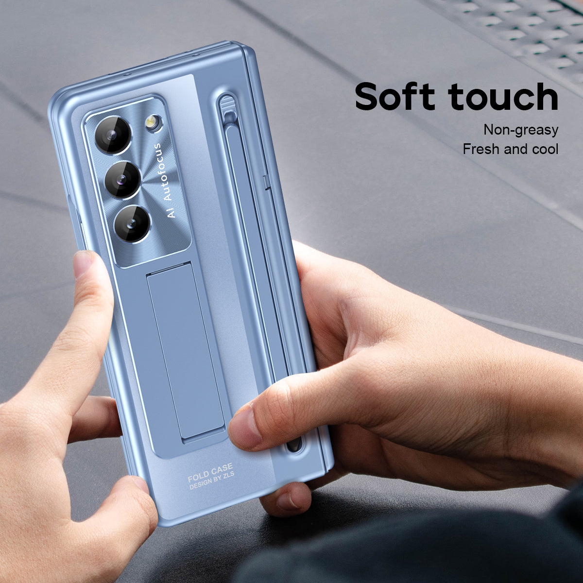 Samsung Galaxy Z Fold 6 Autofucos Electroplating Case with Kickstand, S Pen & Front Glass Protection  - Blue