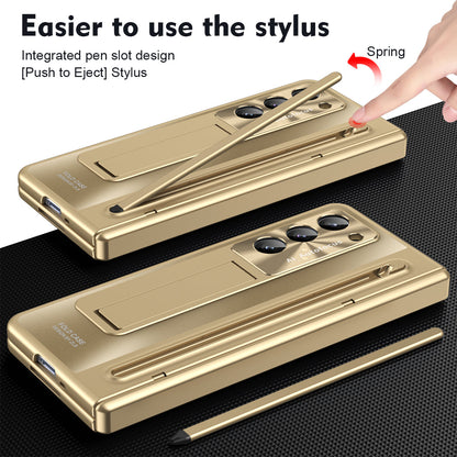 Samsung Galaxy Z Fold 6 Autofucos Electroplating Case with Kickstand, S Pen & Front Glass Protection  - Gold