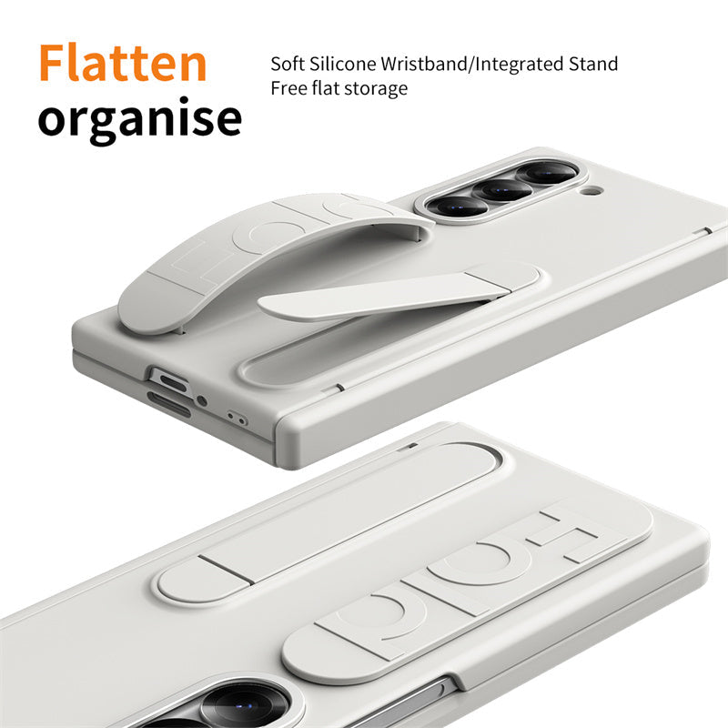 Samsung galaxy Z Fold 6 Matte Skin Feel Band Stand Case with Inbuilt Front Glass & HInge Protection - Gray